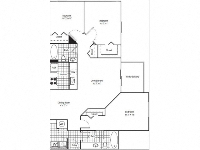 Three Bedroom Two Bathroom Floor Plan Patio Balcony Miramar Florida